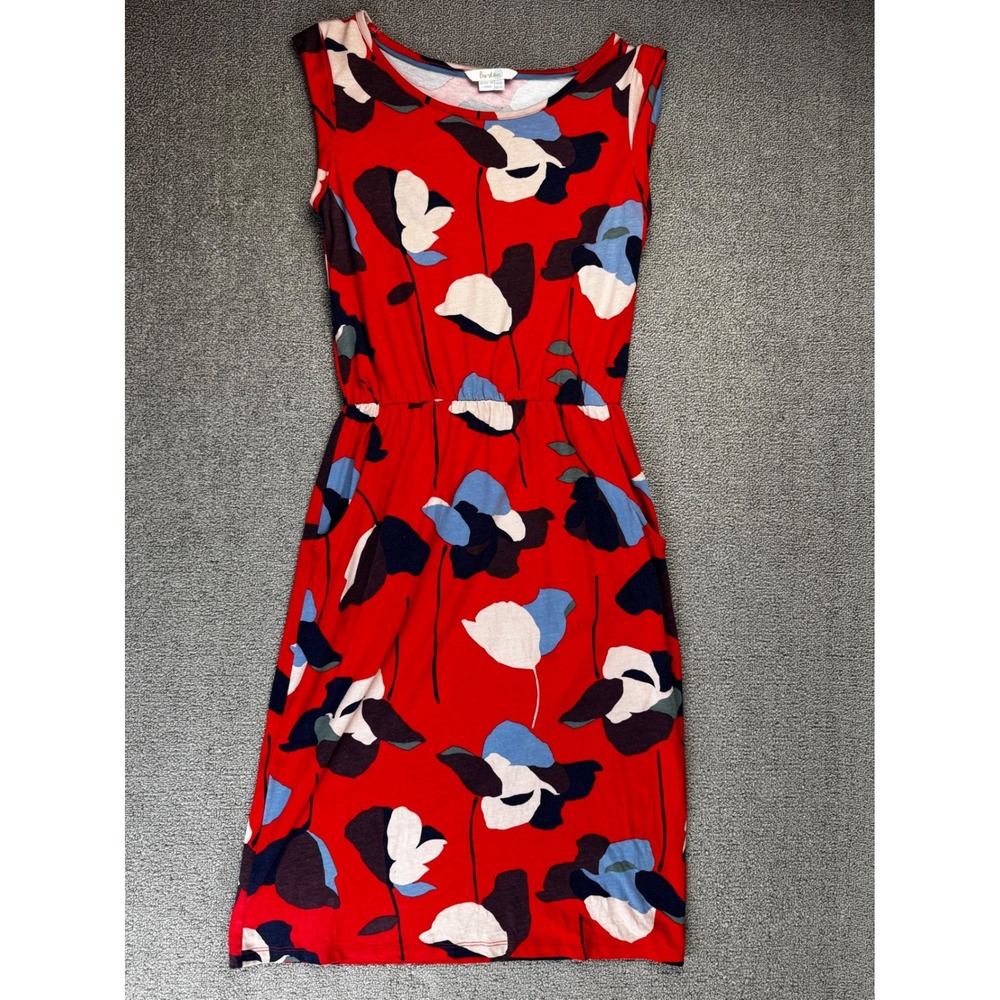 Boden Dress Women US 4 Long Red Blackberry‎ Floral Jersey Midi Pockets 4L Tall